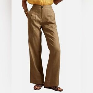 Banana Republic Linen Wide Leg High Rise Trousers Tan Khaki Women‘s Pants Size 4